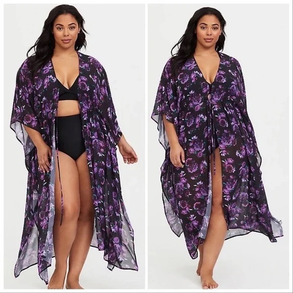 torrid Tops - Torrid Floral Kaftan Swim Coverup size 1/2